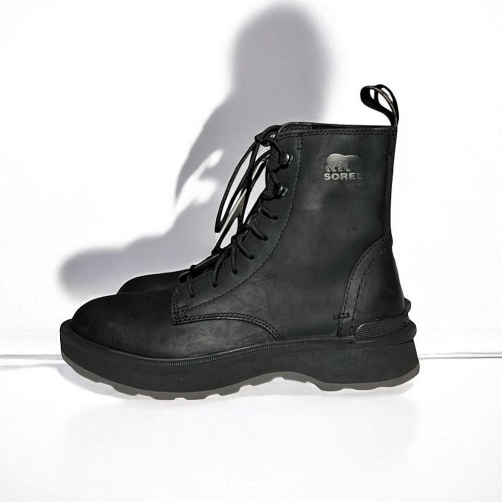 🌻NEW w.tag SOREL Black Leather Hi-Line Lace-Up Mid-Shaft Lug-Sole Boot Size 6
